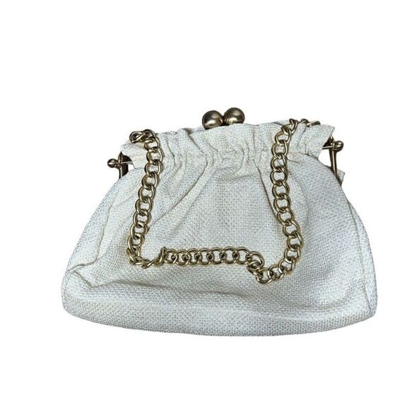 Vintage Avon Beige Metallic Canvas Purse, Handbag with Chain Strap - Picture 1 of 3
